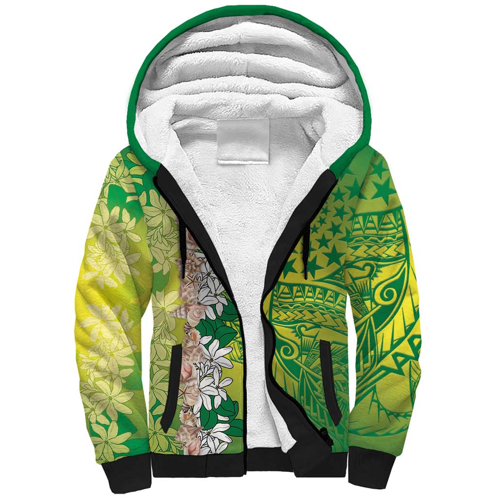 Cook Islands Tiare Maori With Conch Shell Sherpa Hoodie Pasifika Fest Polynesian Tattoo Green LT14 Unisex Green - Polynesian Pride