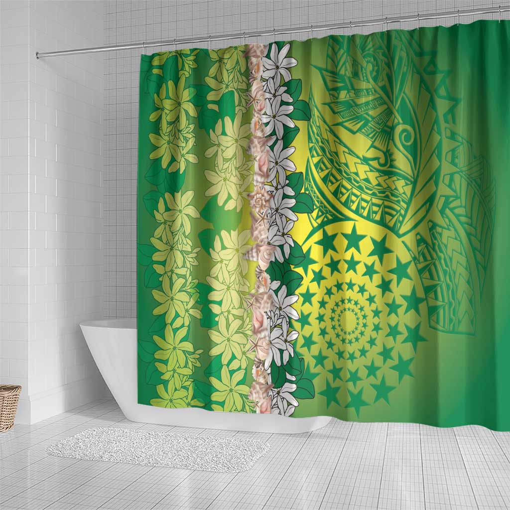 Cook Islands Tiare Maori With Conch Shell Shower Curtain Pasifika Fest Polynesian Tattoo Green