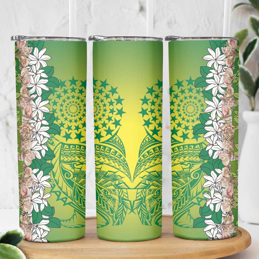 Cook Islands Tiare Maori With Conch Shell Skinny Tumbler Pasifika Fest Polynesian Tattoo Green