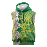 Cook Islands Tiare Maori With Conch Shell Sleeveless Hoodie Pasifika Fest Polynesian Tattoo Green