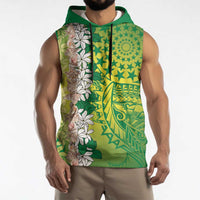 Cook Islands Tiare Maori With Conch Shell Sleeveless Hoodie Pasifika Fest Polynesian Tattoo Green