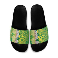 Cook Islands Tiare Maori With Conch Shell Slide Sandals Pasifika Fest Polynesian Tattoo Green