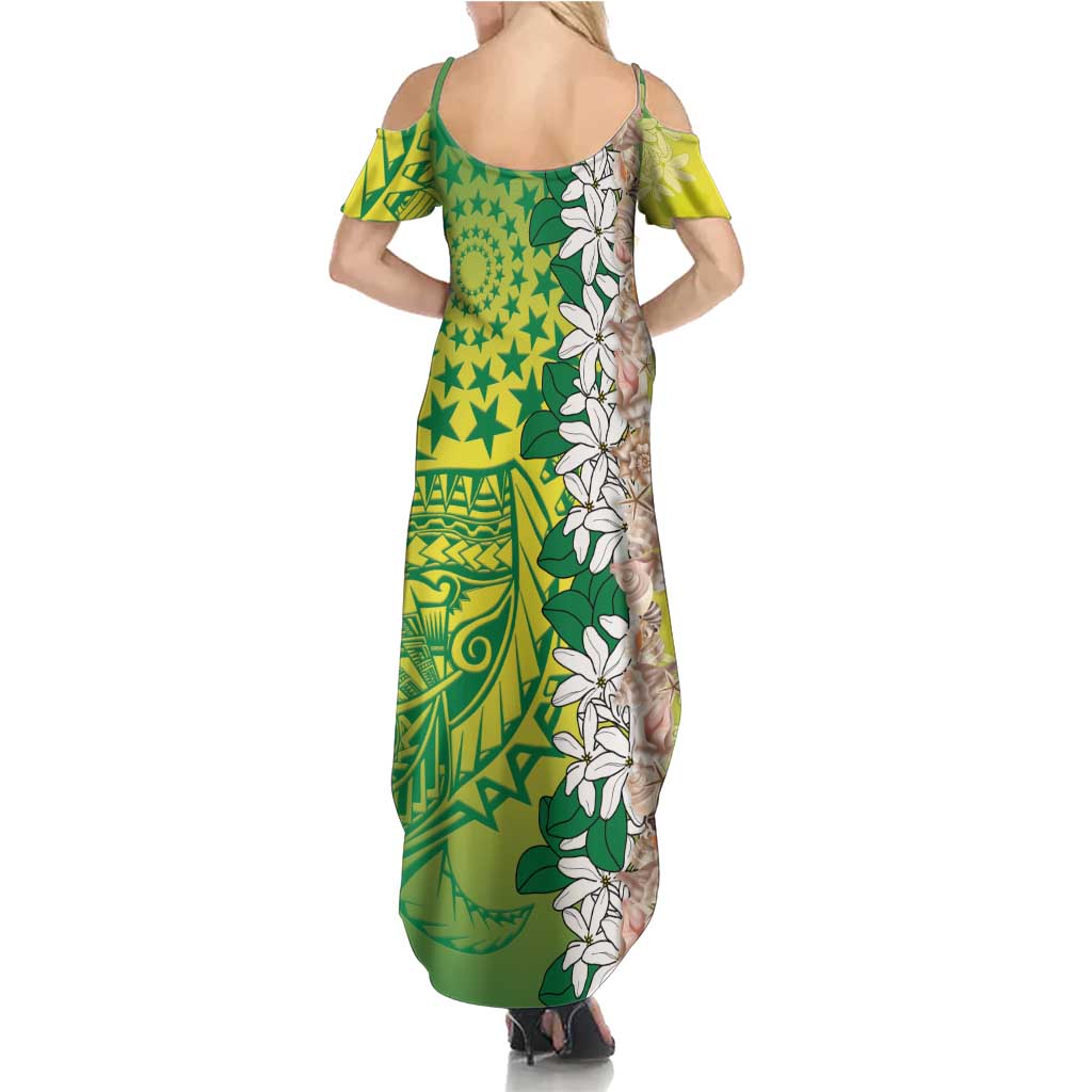 Cook Islands Tiare Maori With Conch Shell Summer Maxi Dress Pasifika Fest Polynesian Tattoo Green LT14 - Polynesian Pride