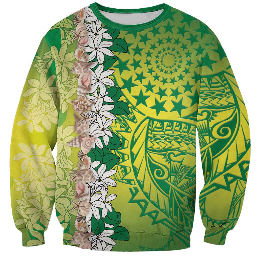 Cook Islands Tiare Maori With Conch Shell Sweatshirt Pasifika Fest Polynesian Tattoo Green LT14 Unisex Green - Polynesian Pride