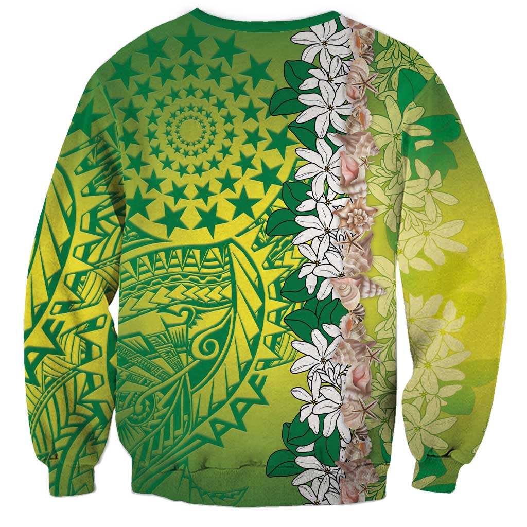 Cook Islands Tiare Maori With Conch Shell Sweatshirt Pasifika Fest Polynesian Tattoo Green LT14 - Polynesian Pride