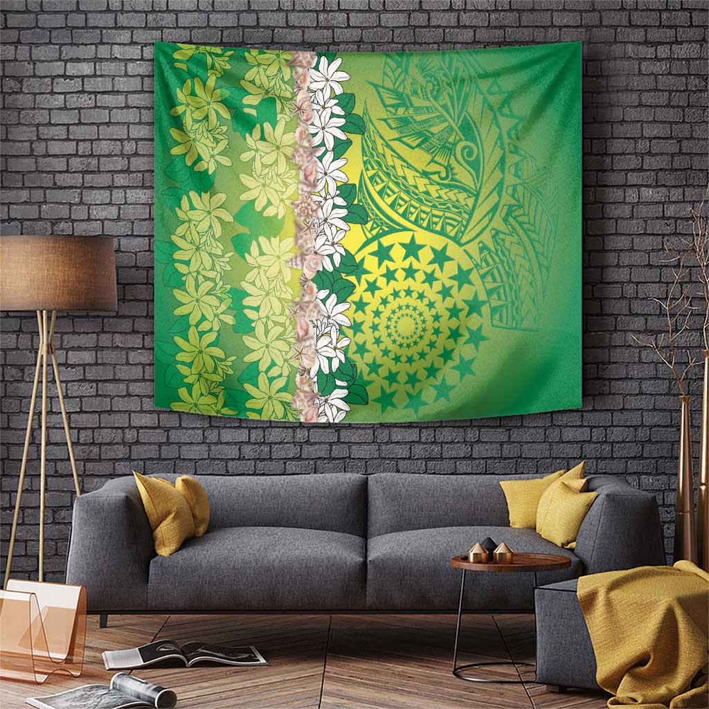 Cook Islands Tiare Maori With Conch Shell Tapestry Pasifika Fest Polynesian Tattoo Green