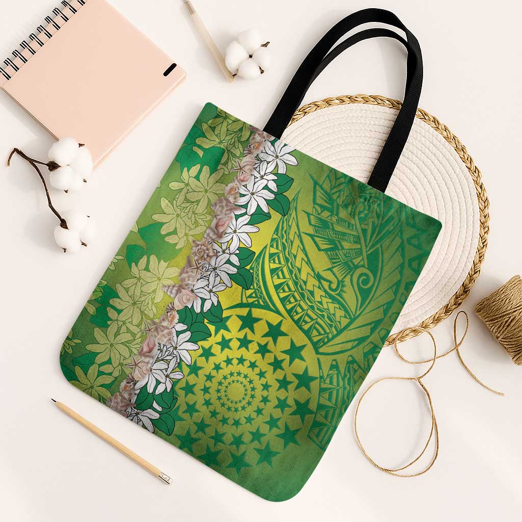 Cook Islands Tiare Maori With Conch Shell Tote Bag Pasifika Fest Polynesian Tattoo Green