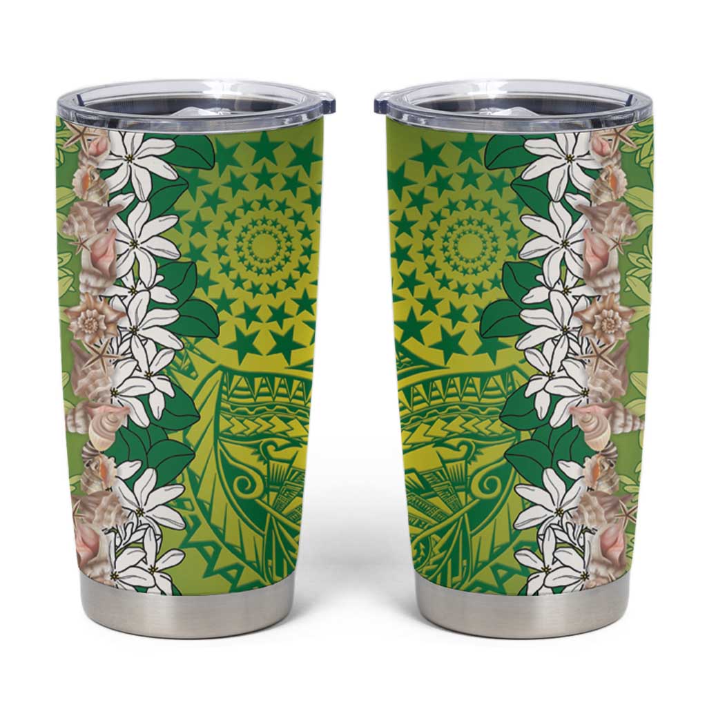 Cook Islands Tiare Maori With Conch Shell Tumbler Cup Pasifika Fest Polynesian Tattoo Green