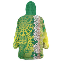 Cook Islands Tiare Maori With Conch Shell Wearable Blanket Hoodie Pasifika Fest Polynesian Tattoo Green
