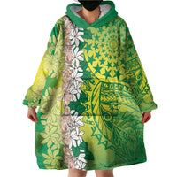 Cook Islands Tiare Maori With Conch Shell Wearable Blanket Hoodie Pasifika Fest Polynesian Tattoo Green