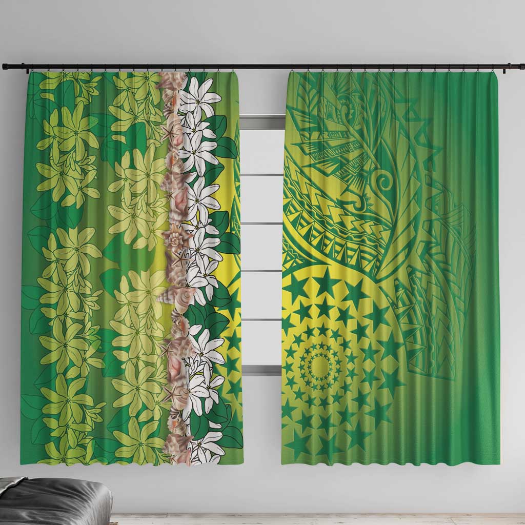 Cook Islands Tiare Maori With Conch Shell Window Curtain Pasifika Fest Polynesian Tattoo Green