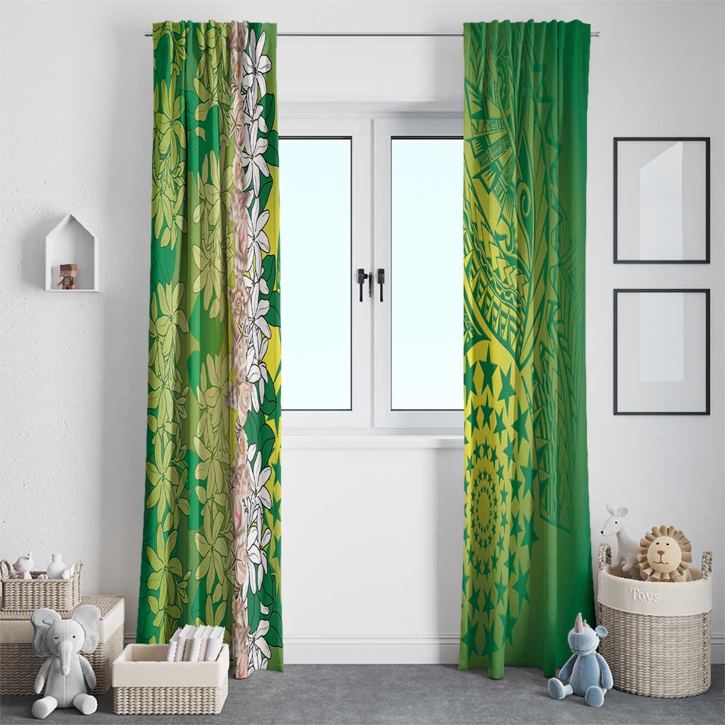 Cook Islands Tiare Maori With Conch Shell Window Curtain Pasifika Fest Polynesian Tattoo Green