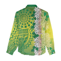 Cook Islands Tiare Maori With Conch Shell Women Casual Shirt Pasifika Fest Polynesian Tattoo Green