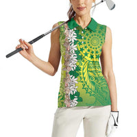 Cook Islands Tiare Maori With Conch Shell Women Sleeveless Polo Shirt Pasifika Fest Polynesian Tattoo Green