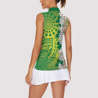 Cook Islands Tiare Maori With Conch Shell Women Sleeveless Polo Shirt Pasifika Fest Polynesian Tattoo Green