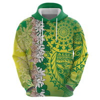 Cook Islands Tiare Maori With Conch Shell Zip Hoodie Pasifika Fest Polynesian Tattoo Green