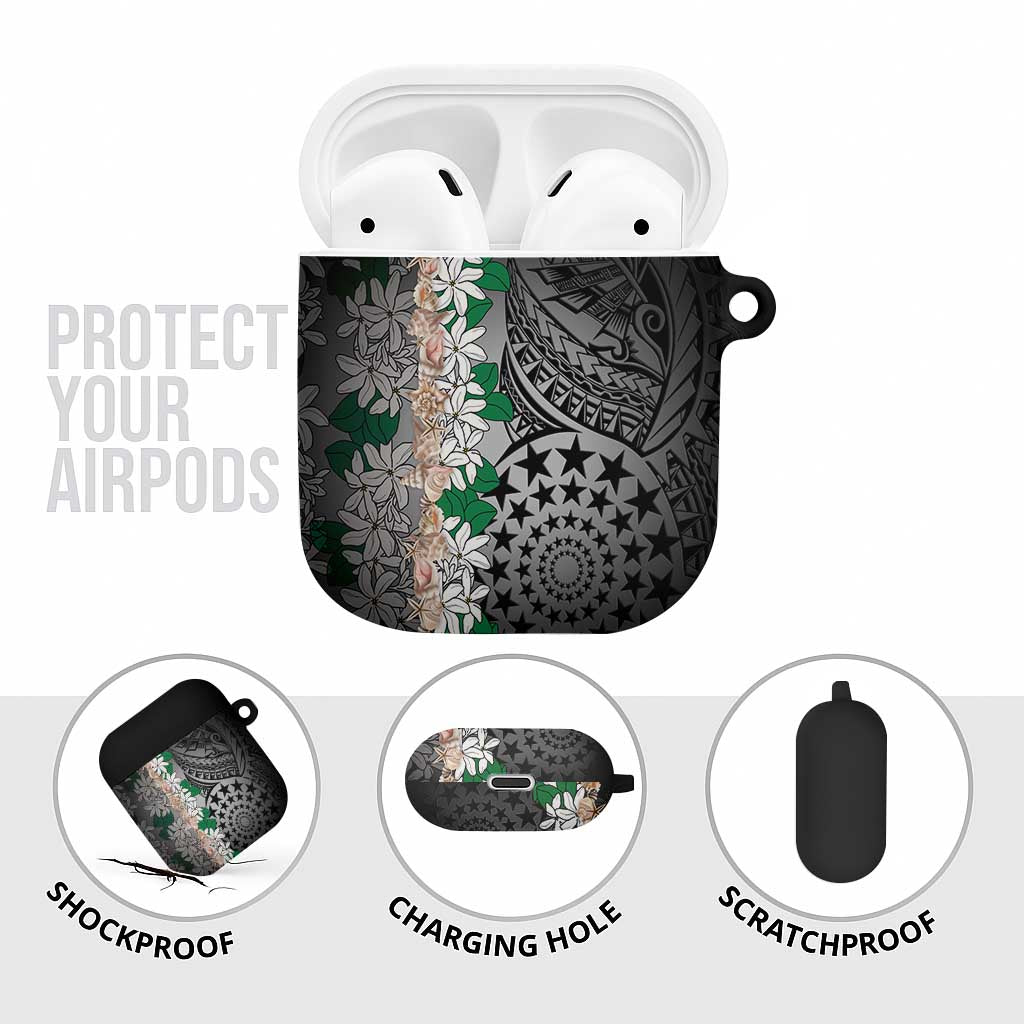 Cook Islands Tiare Maori With Conch Shell AirPods Case Pasifika Fest Polynesian Tattoo Black