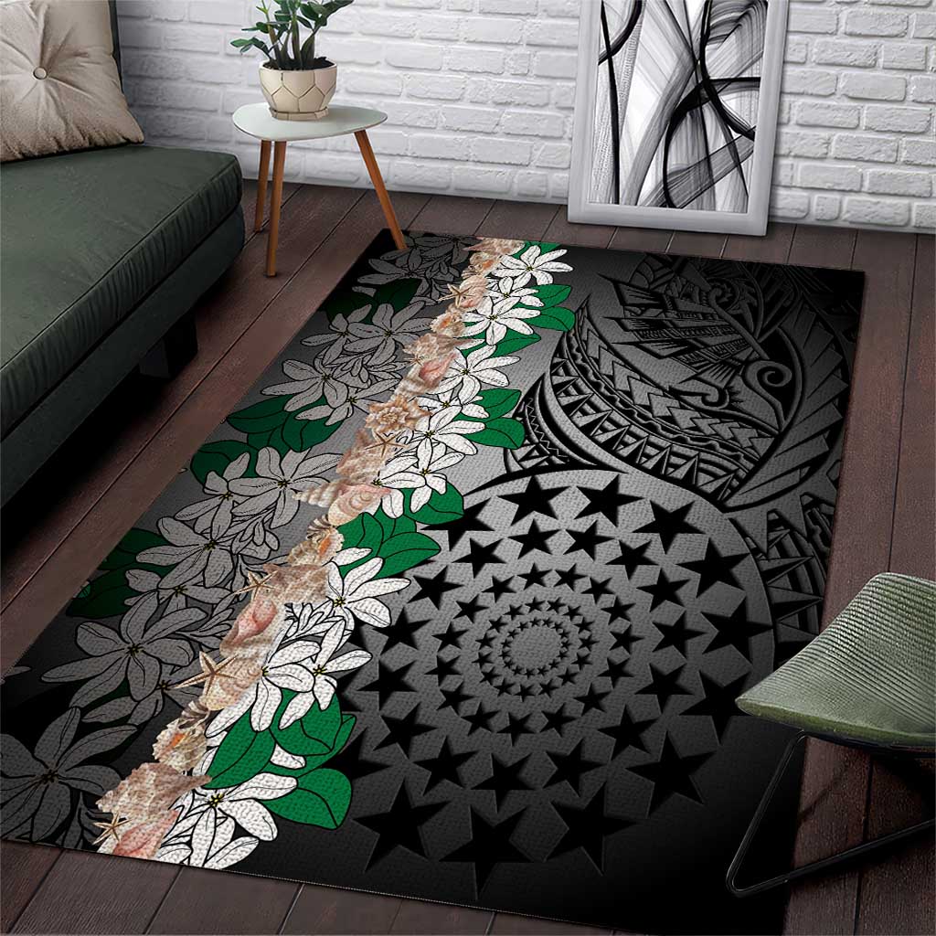 Cook Islands Tiare Maori With Conch Shell Area Rug Pasifika Fest Polynesian Tattoo Black LT14 Black - Polynesian Pride