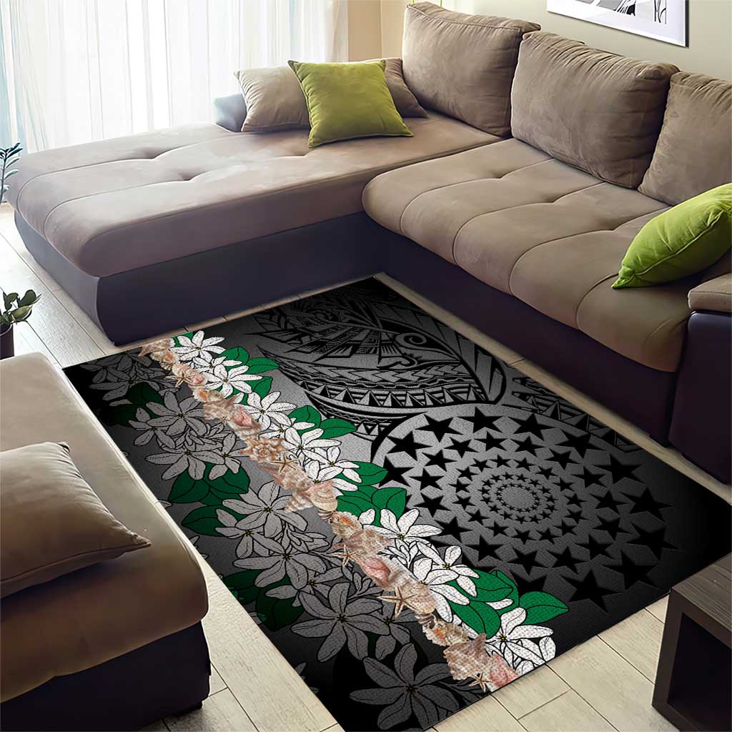 Cook Islands Tiare Maori With Conch Shell Area Rug Pasifika Fest Polynesian Tattoo Black LT14 - Polynesian Pride