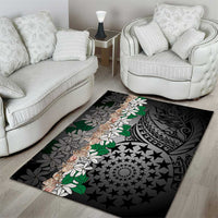 Cook Islands Tiare Maori With Conch Shell Area Rug Pasifika Fest Polynesian Tattoo Black LT14 - Polynesian Pride