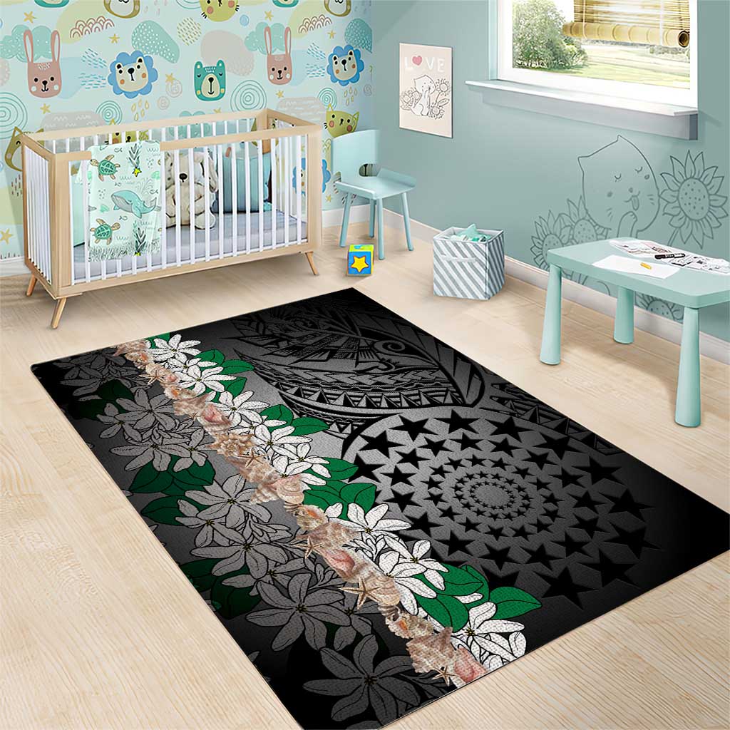 Cook Islands Tiare Maori With Conch Shell Area Rug Pasifika Fest Polynesian Tattoo Black LT14 - Polynesian Pride