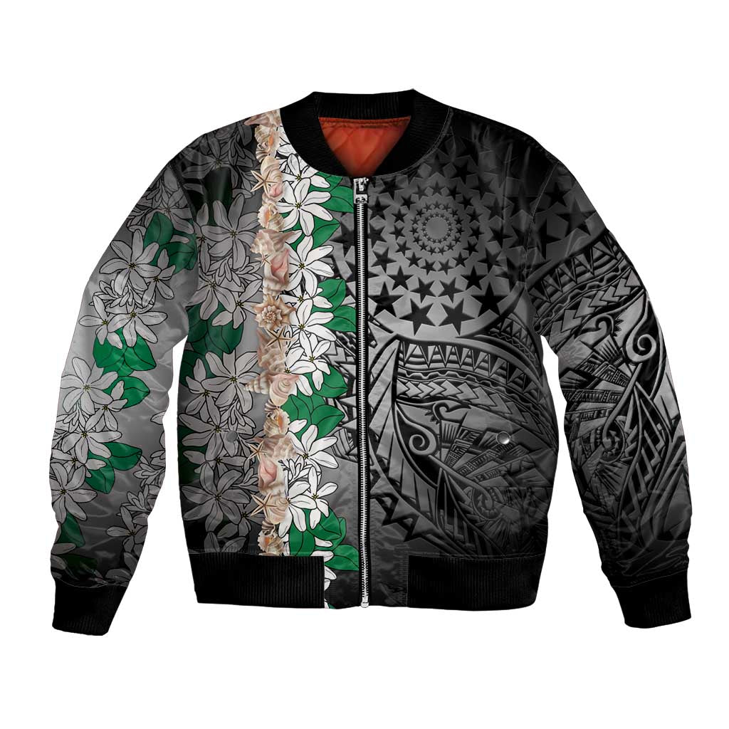 Cook Islands Tiare Maori With Conch Shell Bomber Jacket Pasifika Fest Polynesian Tattoo Black
