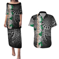 Cook Islands Tiare Maori With Conch Shell Couples Matching Puletasi and Hawaiian Shirt Pasifika Fest Polynesian Tattoo Black