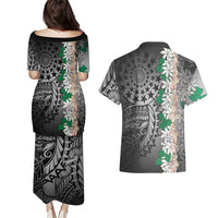 Cook Islands Tiare Maori With Conch Shell Couples Matching Puletasi and Hawaiian Shirt Pasifika Fest Polynesian Tattoo Black
