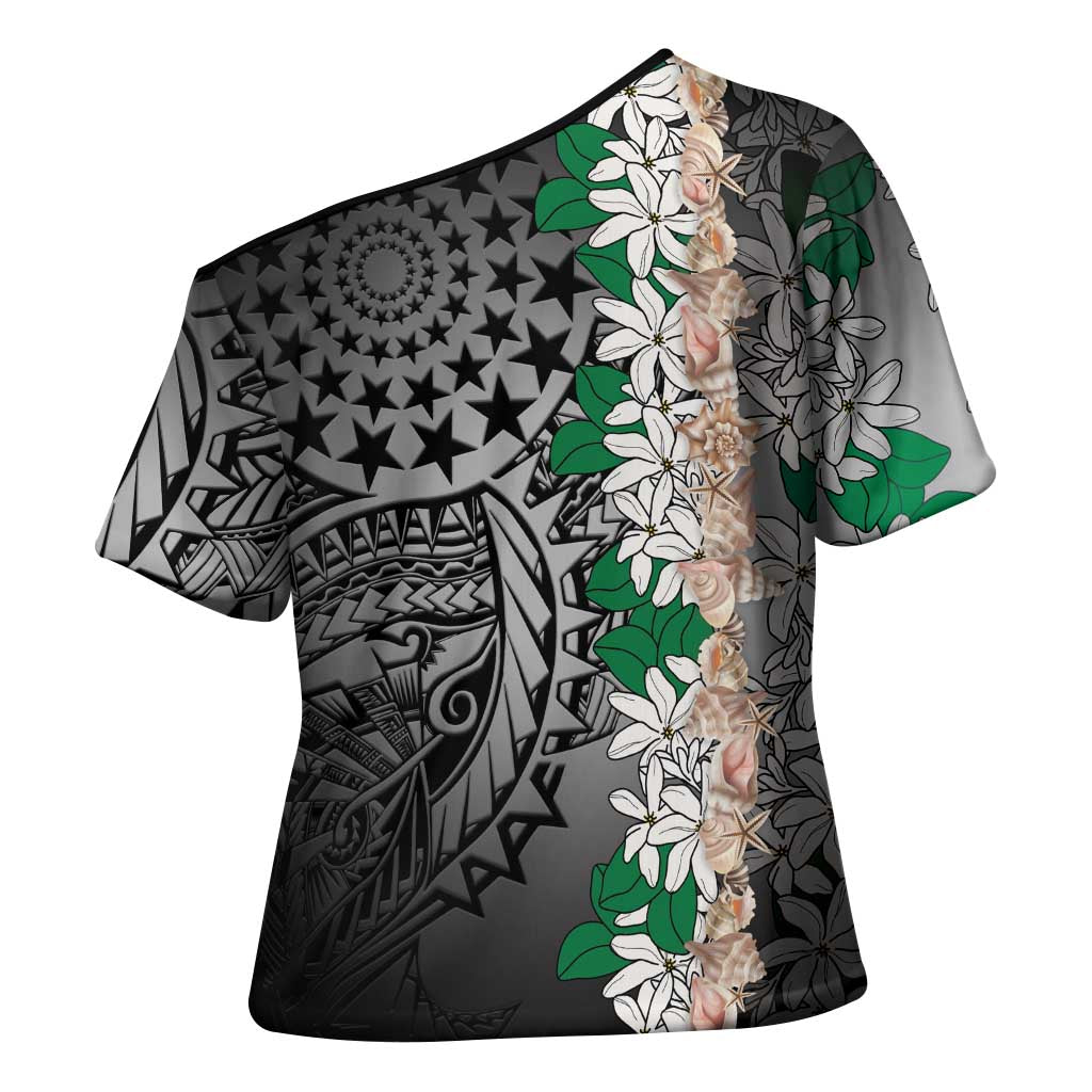 Cook Islands Tiare Maori With Conch Shell Cross Shoulder Shirt Pasifika Fest Polynesian Tattoo Black