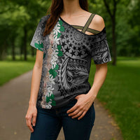 Cook Islands Tiare Maori With Conch Shell Cross Shoulder Shirt Pasifika Fest Polynesian Tattoo Black