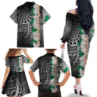 Cook Islands Tiare Maori With Conch Shell Family Matching Off The Shoulder Long Sleeve Dress and Hawaiian Shirt Pasifika Fest Polynesian Tattoo Black
