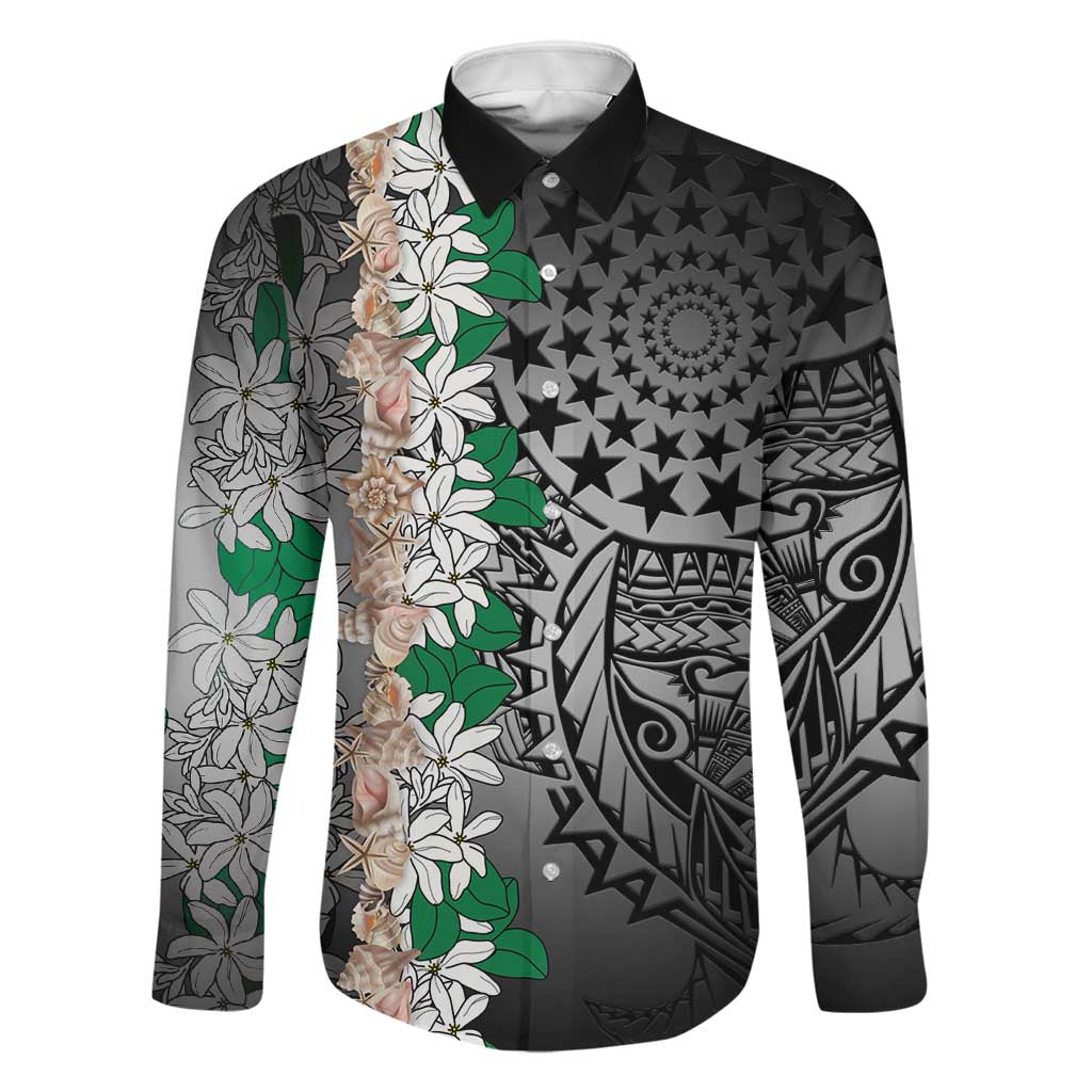 Cook Islands Tiare Maori With Conch Shell Family Matching Off Shoulder Maxi Dress and Hawaiian Shirt Pasifika Fest Polynesian Tattoo Black