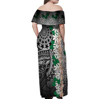 Cook Islands Tiare Maori With Conch Shell Family Matching Off Shoulder Maxi Dress and Hawaiian Shirt Pasifika Fest Polynesian Tattoo Black