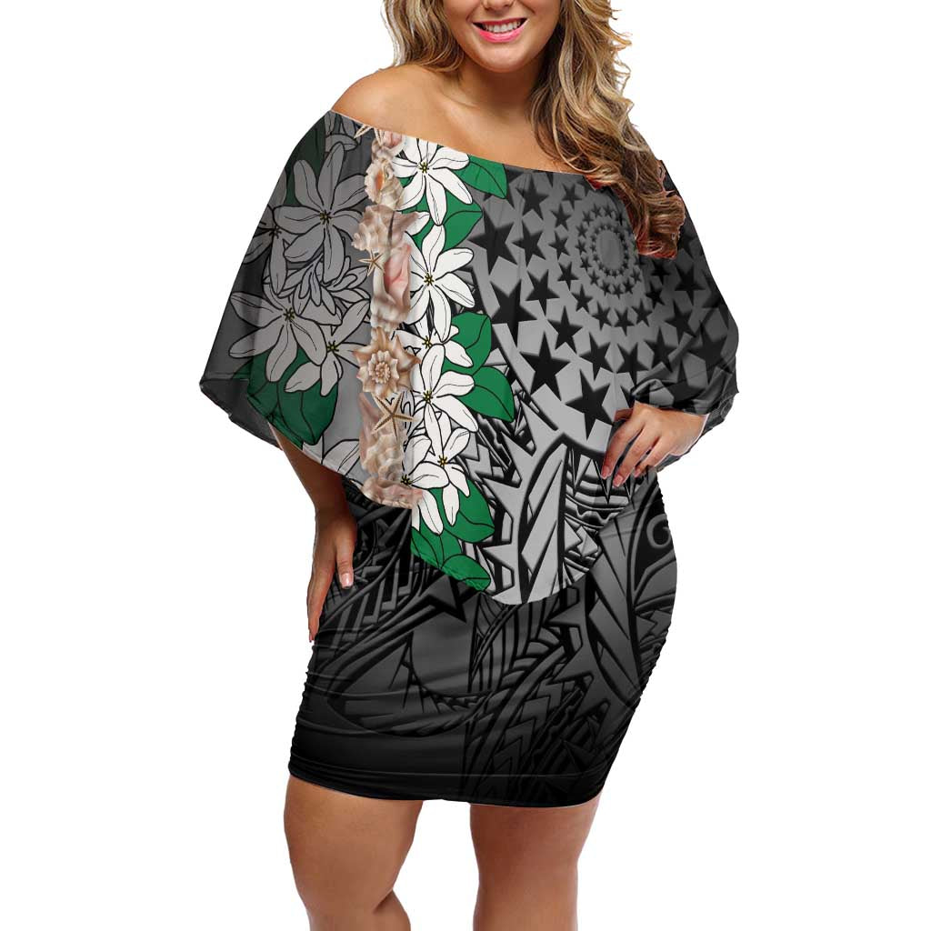 Cook Islands Tiare Maori With Conch Shell Family Matching Off Shoulder Short Dress and Hawaiian Shirt Pasifika Fest Polynesian Tattoo Black
