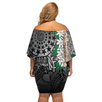 Cook Islands Tiare Maori With Conch Shell Family Matching Off Shoulder Short Dress and Hawaiian Shirt Pasifika Fest Polynesian Tattoo Black