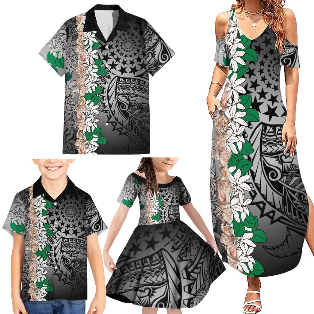 Cook Islands Tiare Maori With Conch Shell Family Matching Summer Maxi Dress and Hawaiian Shirt Pasifika Fest Polynesian Tattoo Black