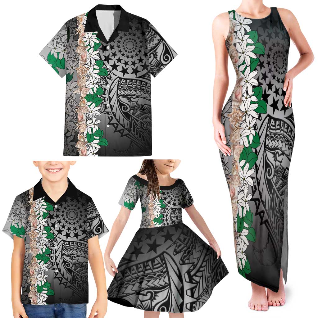 Cook Islands Tiare Maori With Conch Shell Family Matching Tank Maxi Dress and Hawaiian Shirt Pasifika Fest Polynesian Tattoo Black