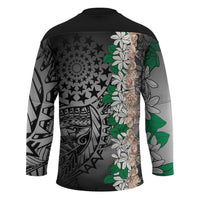 Cook Islands Tiare Maori With Conch Shell Hockey Jersey Pasifika Fest Polynesian Tattoo Black