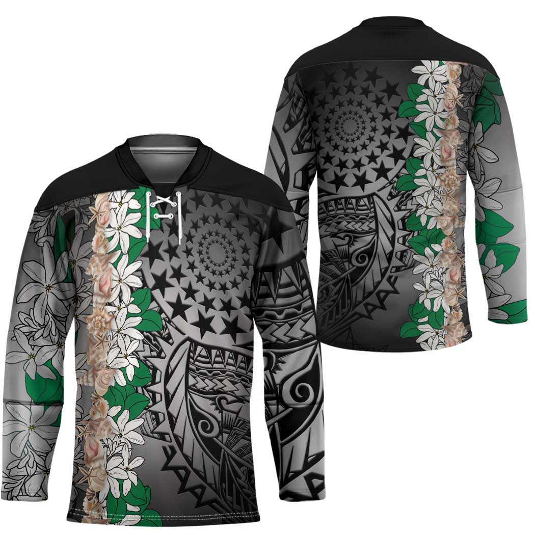 Cook Islands Tiare Maori With Conch Shell Hockey Jersey Pasifika Fest Polynesian Tattoo Black