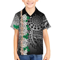 Cook Islands Tiare Maori With Conch Shell Kid Hawaiian Shirt Pasifika Fest Polynesian Tattoo Black LT14 Kid Black - Polynesian Pride