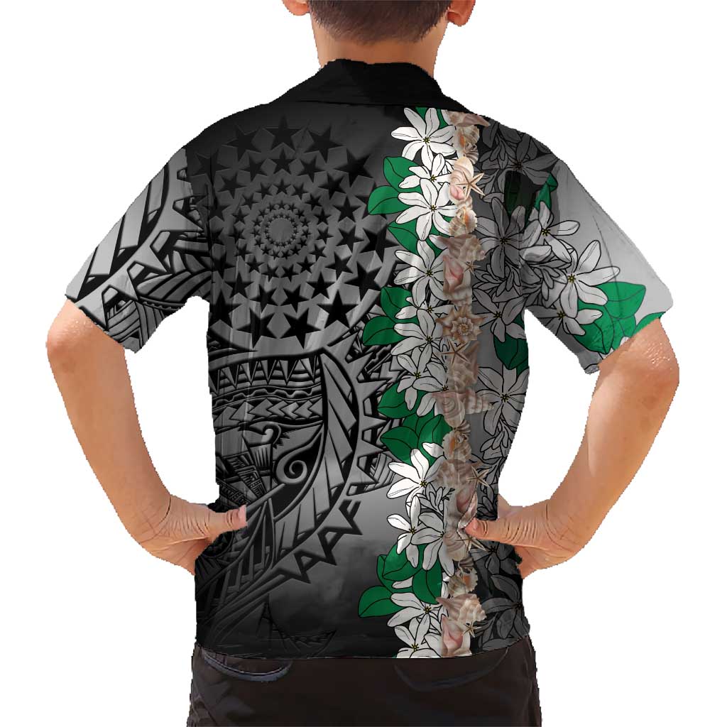 Cook Islands Tiare Maori With Conch Shell Kid Hawaiian Shirt Pasifika Fest Polynesian Tattoo Black LT14 - Polynesian Pride