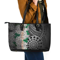 Cook Islands Tiare Maori With Conch Shell Leather Tote Bag Pasifika Fest Polynesian Tattoo Black