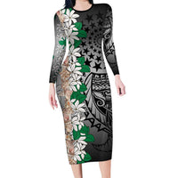 Cook Islands Tiare Maori With Conch Shell Long Sleeve Bodycon Dress Pasifika Fest Polynesian Tattoo Black