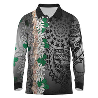 Cook Islands Tiare Maori With Conch Shell Long Sleeve Polo Shirt Pasifika Fest Polynesian Tattoo Black LT14 Black - Polynesian Pride