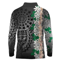 Cook Islands Tiare Maori With Conch Shell Long Sleeve Polo Shirt Pasifika Fest Polynesian Tattoo Black LT14 - Polynesian Pride