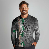 Cook Islands Tiare Maori With Conch Shell Long Sleeve Polo Shirt Pasifika Fest Polynesian Tattoo Black LT14 - Polynesian Pride