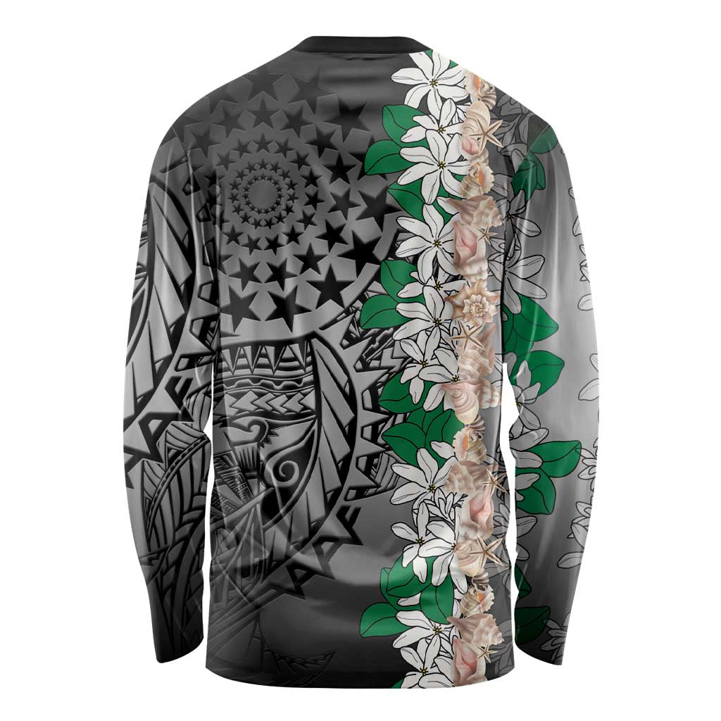 Cook Islands Tiare Maori With Conch Shell Long Sleeve Shirt Pasifika Fest Polynesian Tattoo Black