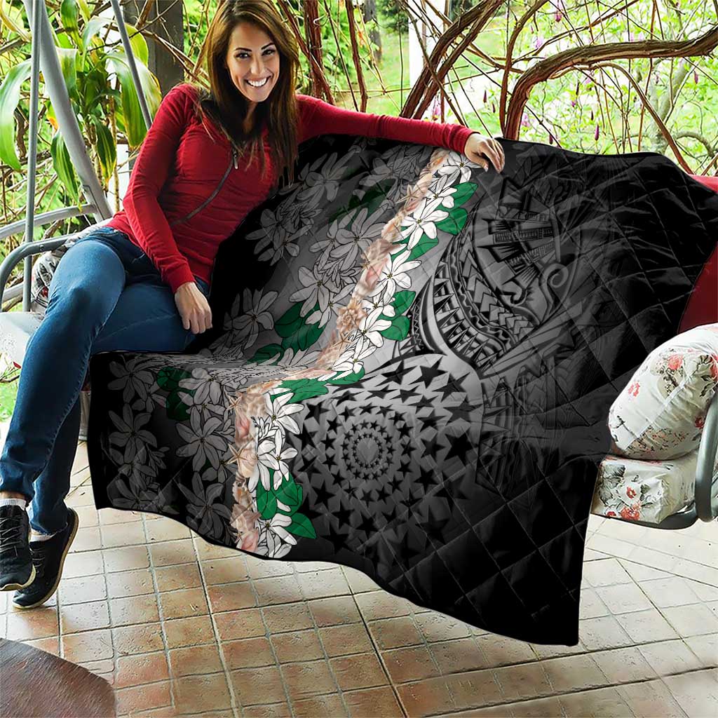 Cook Islands Tiare Maori With Conch Shell Quilt Pasifika Fest Polynesian Tattoo Black