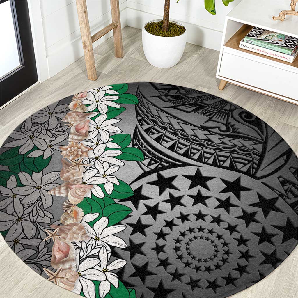 Cook Islands Tiare Maori With Conch Shell Round Carpet Pasifika Fest Polynesian Tattoo Black LT14 Black - Polynesian Pride