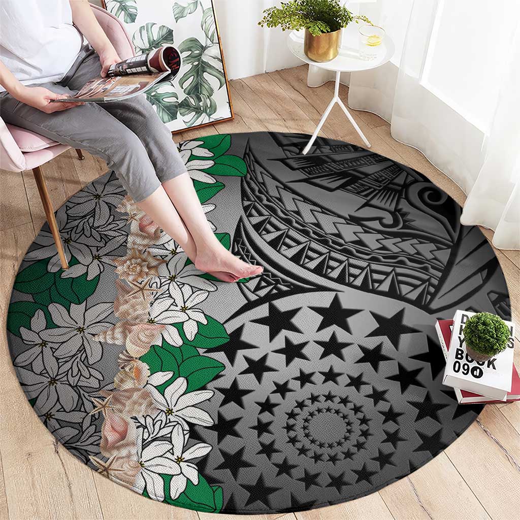 Cook Islands Tiare Maori With Conch Shell Round Carpet Pasifika Fest Polynesian Tattoo Black LT14 - Polynesian Pride
